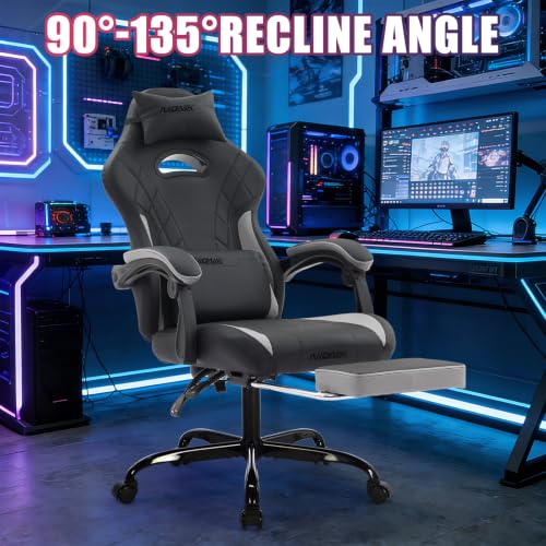 Image of Gaming Chair with Footrest and Massage Lumbar Support, Ergonomic Computer Gamer Chair, Office Video Game Chairs with Adjustable Height and Backrest (BlackGrey)