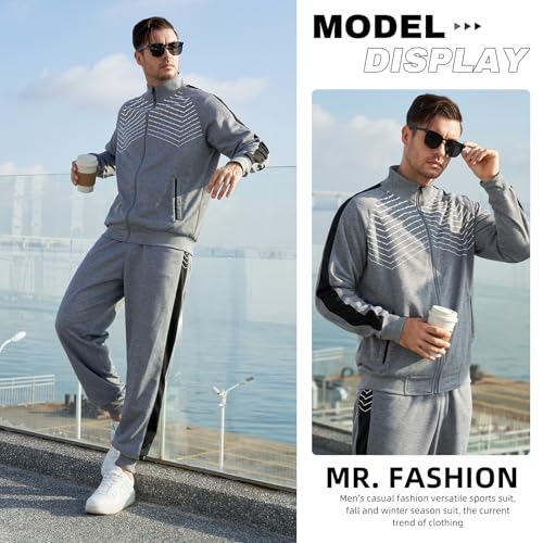 Image of LBL Leading the Better Life Men's Sweat Suit 2 Piece Outfit Casual Contrast Sports Jogging Tracksuits Set