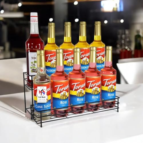 Image of 2-Tier Bottle Organizer Rack for Kitchen, Bar, Countertop | Heavy-Duty Metal Stand for Syrup, Oil, Sauce, Spice | Space Saving Bottle Holder for Home & Restaurant Use