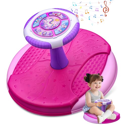 VROGTIK Sit and Spin Toys for Toddlers 1-3 Girls, 360° Toddler Spinning Seat with LED Lights and Music Christmas Birthday Gift for 1 2 3 Years Old Girl Sensory Toys Toddler Activities