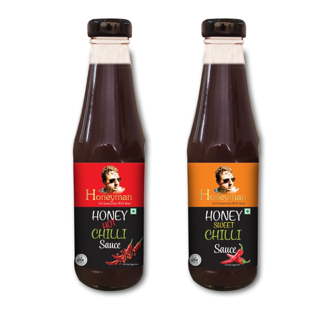 HONEYMANN Sweet Chilli Sauce & Hot Chilli Sauce Combo , 100% Vegetarian, Gluten-Free, Trans Fat-Free, Cholesterol-Free, Perfect for Dips & Cooking. (Pack of 2 | 340g each | Sweet Chilli Sauce & Hot Chilli Sauce) (B0CV7NZRJD) Amazon Price History, Amazon Price Tracker