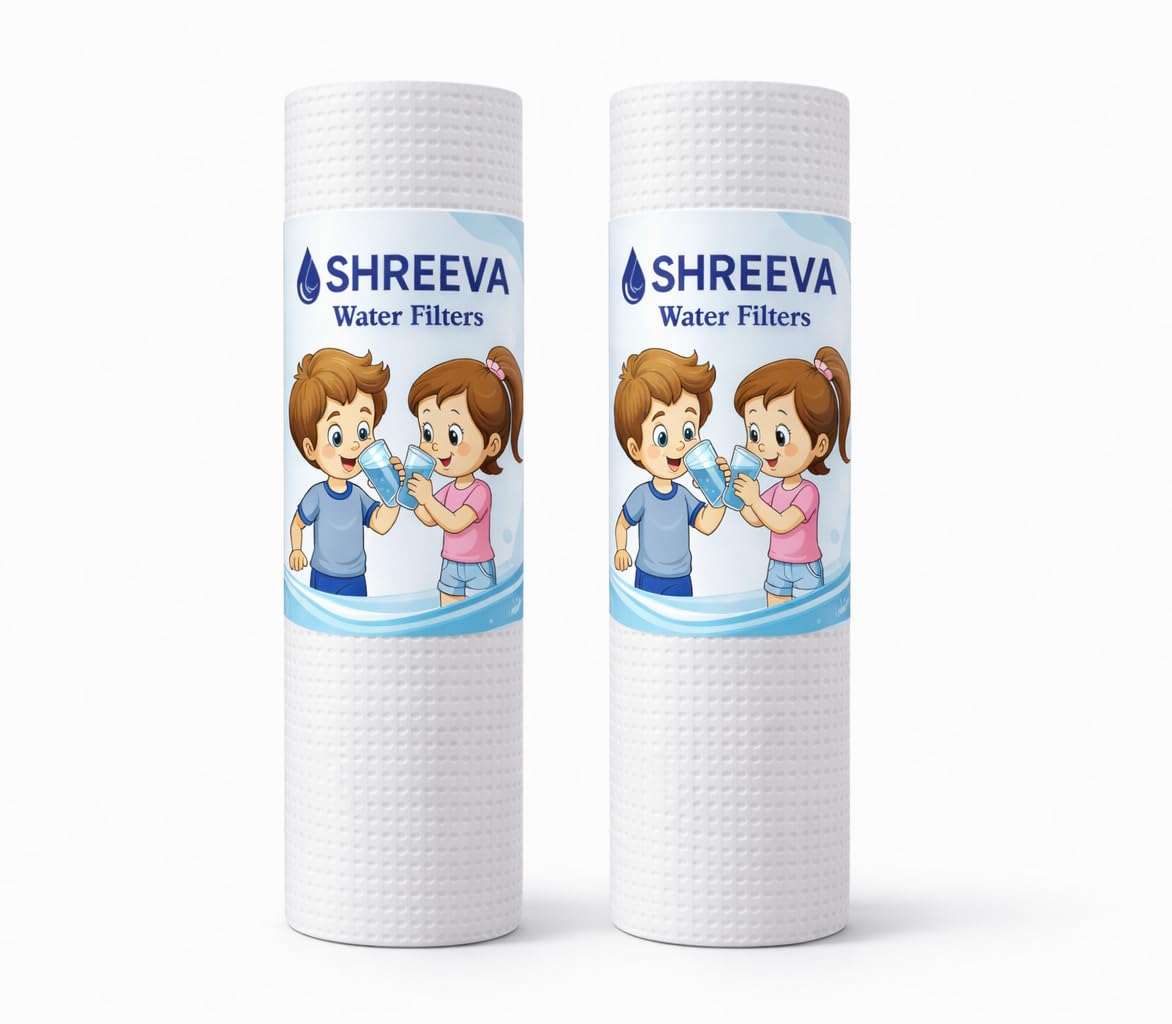 10 Inch PP Spun Sediment Water Filter, 5 Micron, 2.5 Inch Diameter, 100 Gram, Virgin Polypropylene, White, Grip Surface, Pre-Filter Replacement for RO UV UF Water Purifiers (Pack of 2)