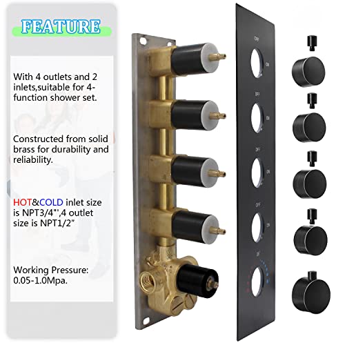 Matte Black 4-Function Shower Diverter Valve Thermostatic Brass Mixer Mixing Shower Valve Can Use All Options At A Time #TOP5