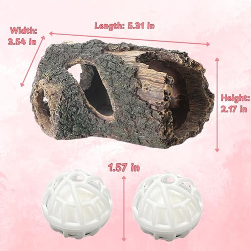 Image of 1pcs Axolotl Hides for Aquarium with 2pcs Nitrifying Ball Set, Driftwood Axolotl Cave Hideout and Aquarium Filter Balls, Fish Tank Decor, Shelter for Small Pet Frog Fish Betta (Resin Driftwood, M)