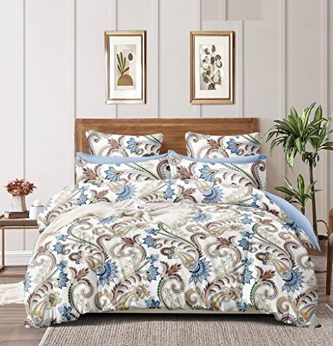Image of Cotton Feel Glace Cotton Elastic Fitted Printed King Size Double Bed Bedsheet with 2 Pillow Cover(72 inchx78 inch) (White Rangoli)