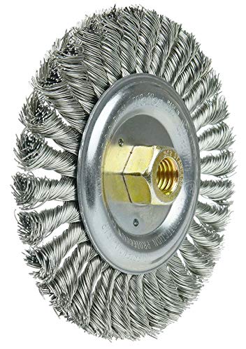 Image of Weiler 79814 6 inch Dually Filler Pass Weld Cleaning Brush, .023 inch Stainless Fill, 5 /8 inch-11UNC Double-Hex Nut, Made in the USA (Pack of 5)