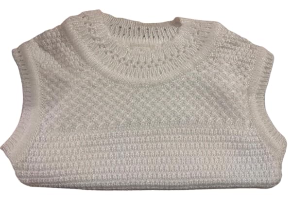 Sleeveless Knitted Pullover Sweater, Crew Neck, Marled Pattern, Size Free for Ladies, Adult and ect... White