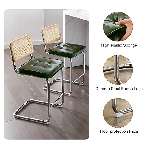 Onevog Island Rattan Chairs, Faux Leathe Seating Kitchen Counter Height (24 Inch) Bastool With Sturdy Frame Chrome Legs, Dining Room Home Kitchen Stools Set Of 2 Green #TOP4