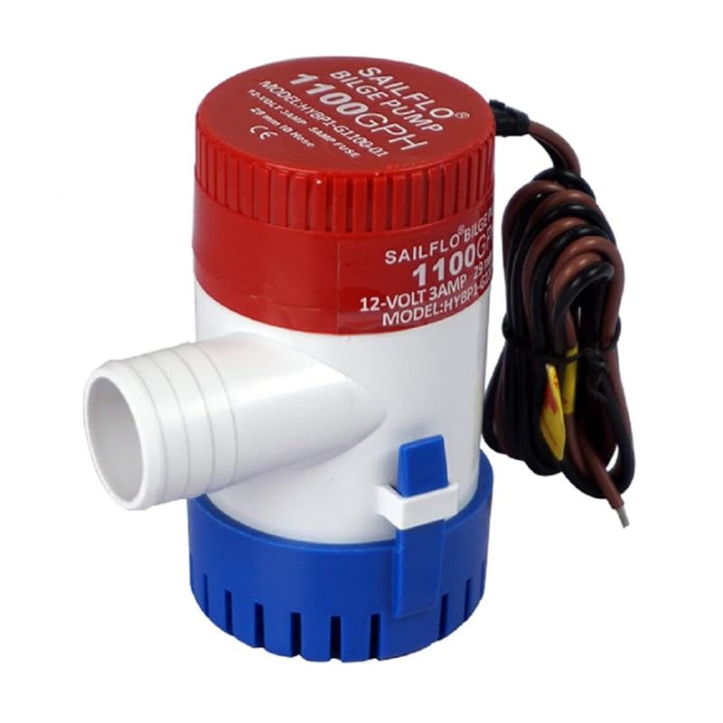 Pompa zęzowa do łodzi, 12 V, 1100 GPH, wysoki przepływ, wąż 29 mm (1-1/8"), 3 A, cicha, kompletna, podwodna, 1 szt.