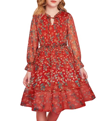 Image of GRACE KARIN Girls Fall Long Sleeve Dress Formal Party Holiday Smocked Waist Midi Dresses 5-12Years