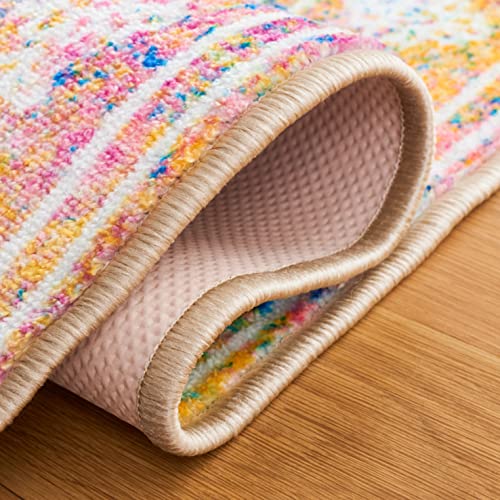 Safavieh Bahia Collection Machine Washable Slip Resistant 2'2" X 9' Ivory/Blue Bah161A Boho Overdyed Entryway Foyer Kitchen Runner Rug #TOP5