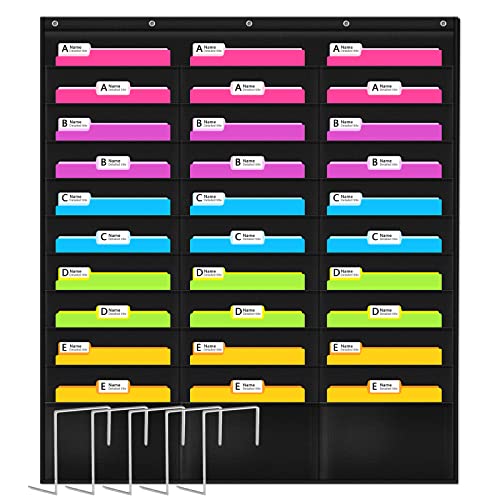 Image of Heavy Duty Storage Pocket Chart for Classroom and Office,Clear Storage Pocket Chart for Files Folder (30 POCKETS)