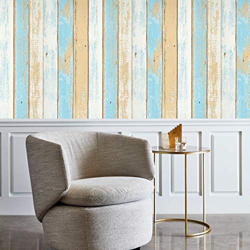 SUNBABY Peel and Stick Wallpaper Wood Wallpaper Self-Adhesive Removable Wallpaper Wall Decor for Home Refurbish Decoration (17.71’’ X 118.11’’) Three-Color Wood Grain Wall Paper
