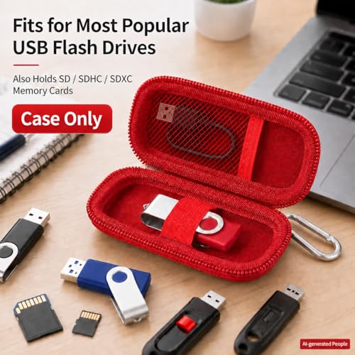 Image of USB Flash Drive Case, SD Card /Thumb Drive /Memory Cards Holder, Bag Only | SDXC /SDHC Storage, Electronic Accessories Organizer for SanDisk / for Samsung, for Students /IT /Office /School /Travel, Red