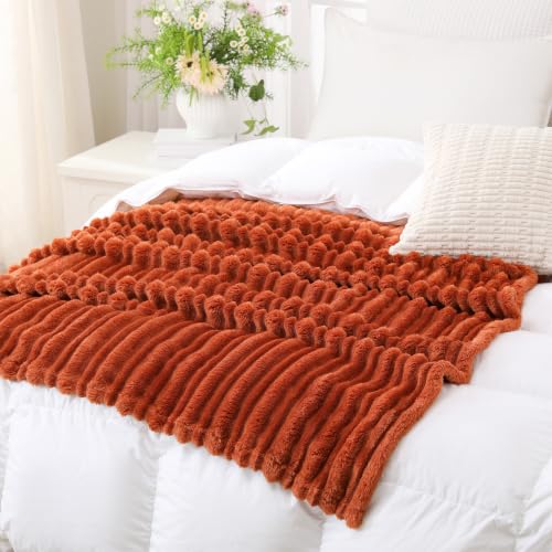 Puncuntex Manta Suave Naranja Oscuro 50"×60" para Sofá con Diseño a Rayas 3D miniatura 4