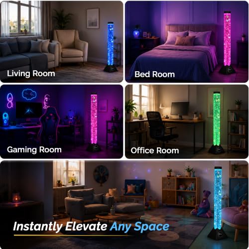 Image of Brewish 4FT Sensory LED Water Bubble Fish Tube Floor Lamp with 16 Color Changing Light Effects & 4 Modes, Fake Aquarium Night Light and Gift for Kids, Autism, Men & Women - Remote Control & 12 Fishes