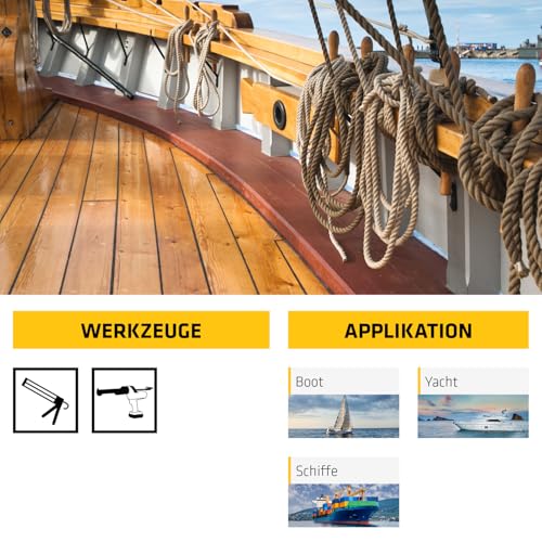 Sika – Stabdeckverfugungsmasse – Sikaflex-290 DC PRO Schwarz – für den Schiffbau – zur Verfugung von Stabdeckfugen – leicht schleifbar – 300 ml