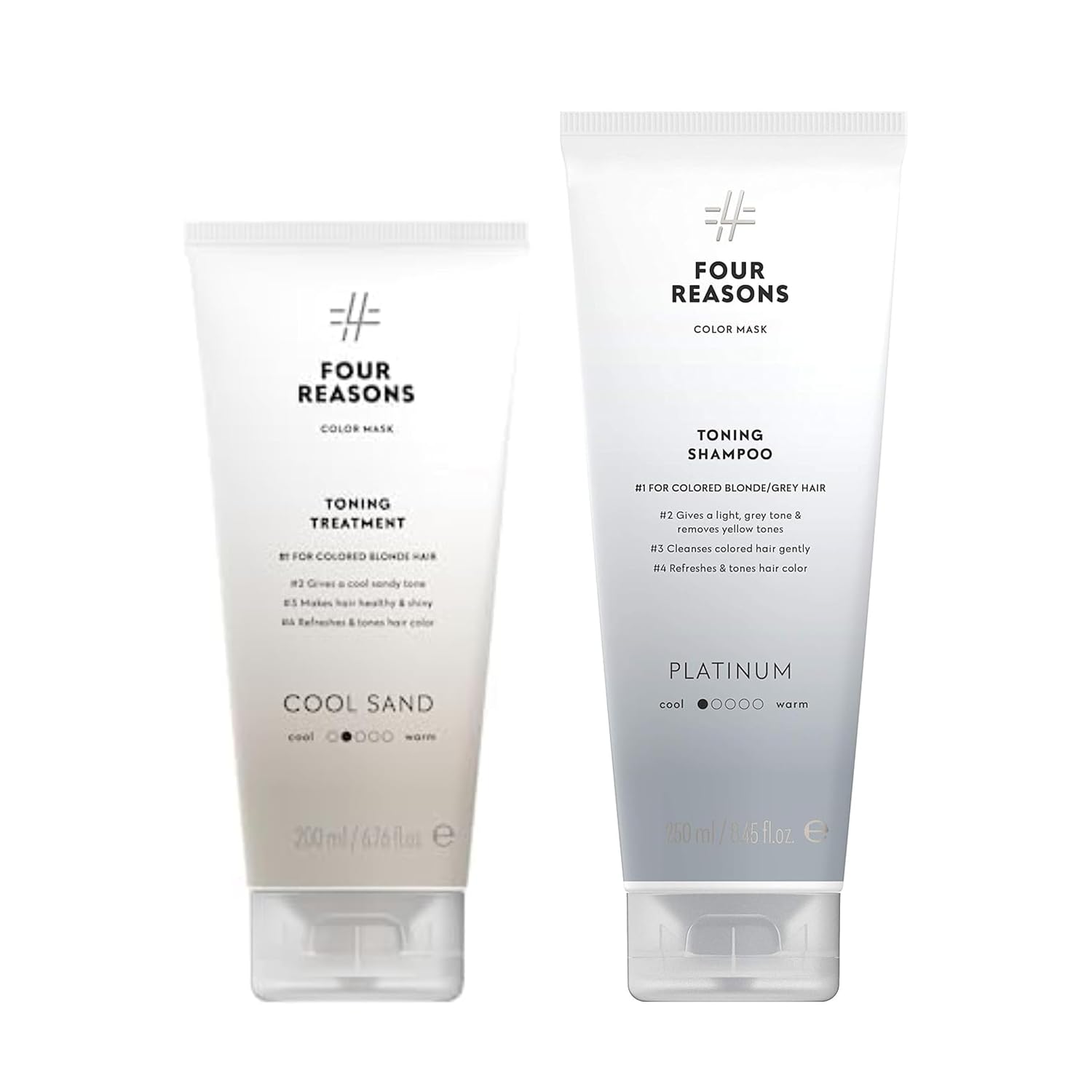 Four Reasons Toning Treatment in Cool Sand & Toning Shampoo in Platinum, Neutralizing Duo for Bright, Cool Blonde Tones, Vegan Hair Care Bundle