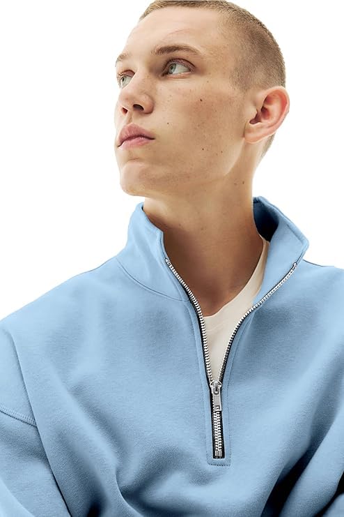 Image of Fleece Half Zip High Neck Loose Fit Sweatshirt for Men's