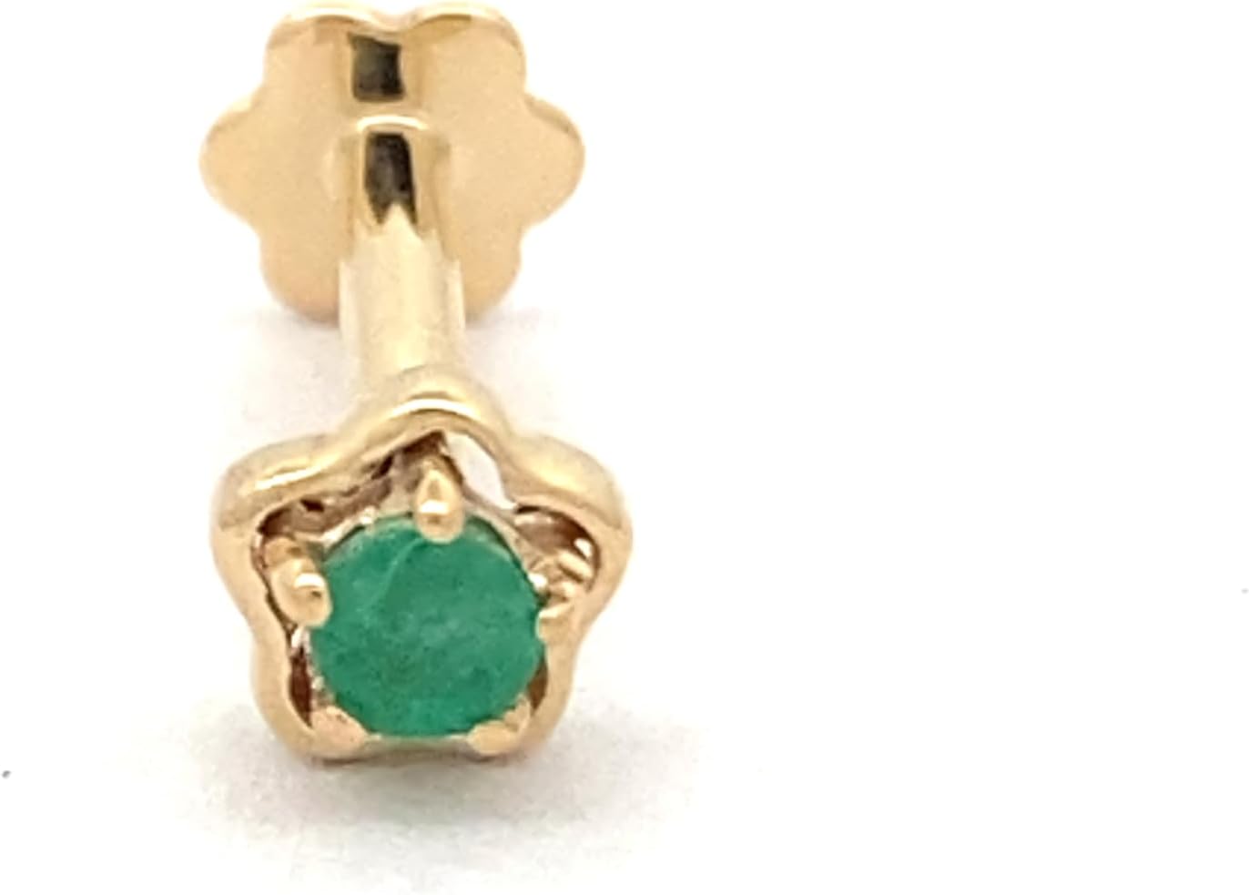 Demira Jewels 2.0MM Semi-Precious Stone Flower Design Nosepin in 14K Gold and 8MM Internally Threaded Screwback.