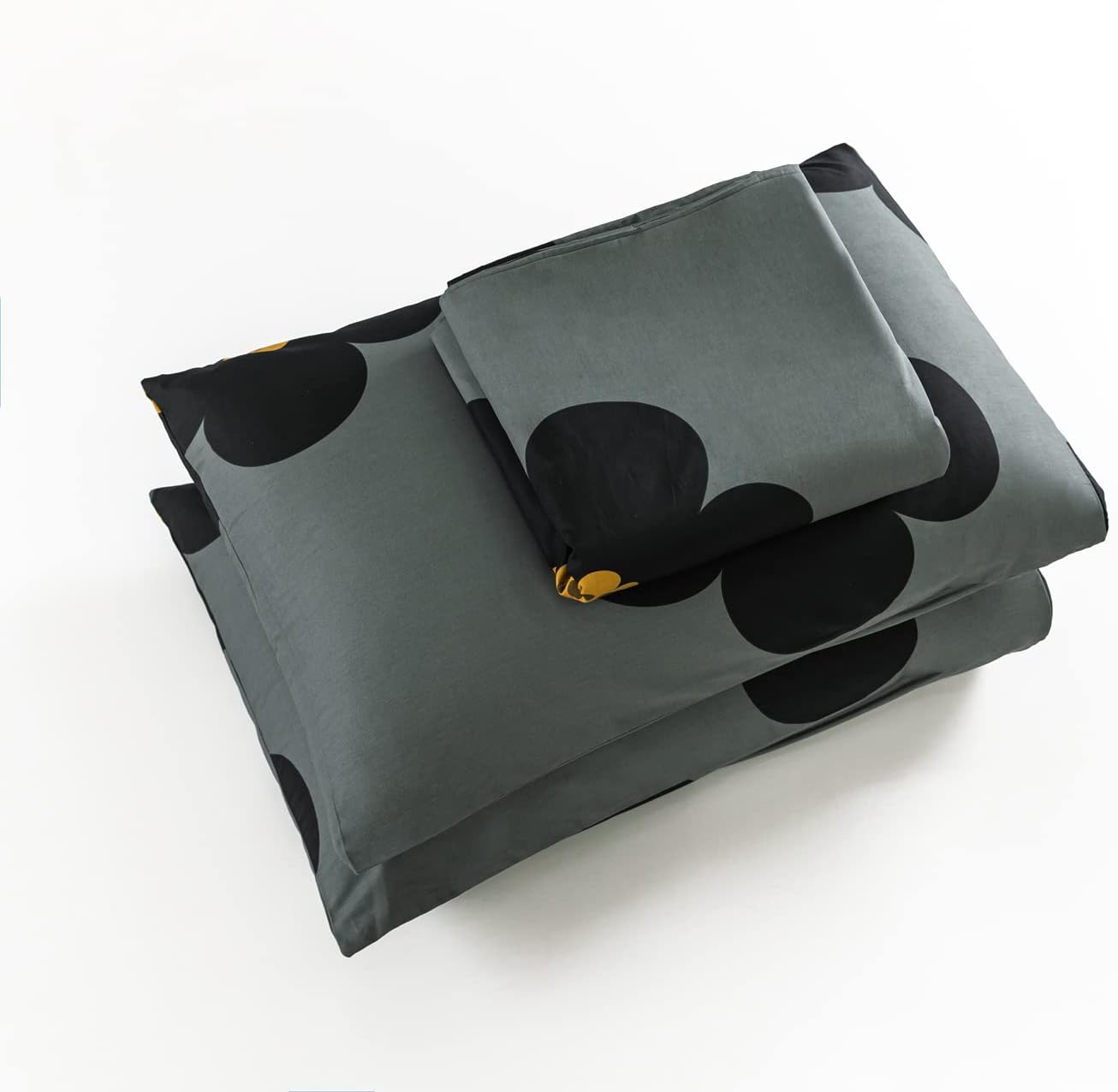 YuHeGuoJi Black Flower Duvet Cover King 100% Cotton 3 Pcs Set 1 Cute Yellow Grey Blossom Patterned Duvet Cover with Zipper Ties 2 Pillowcases Aesthetic Cartoon Botanical Bedding Set Soft - Image 7