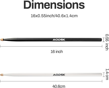 AODSK Drum Sticks,Classic 5A Drumsticks Comfortable Grip Hickory Wood,Black Wood Drumsticks,2 Pairs