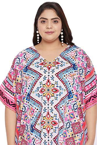Image of Oussum Short Caftans for Women Plus Size Kaftan Tunic Tops Polyester Summer Beach Clothing Mini Cover Ups Dress for Ladies