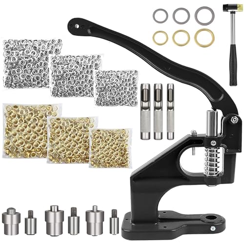 Handpresse Ösenmaschine Profi Ösenzangen Set, mit 3 Matrizen und 3000 Ösen (6mm,10mm,12mm), Austauschbar Ösenwerkzeug Nietenpresse Set, Ösenwerkzeug für Planen Kleidung, Gürtel Leder, Banner