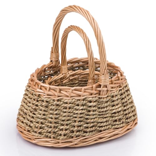Woodluv Storage Baskets Set of 2, Wicker Seagrass Handwoven Wedding, Shopping, Flower Girls, Easter, Display & Gift Hamper Basket, Natural