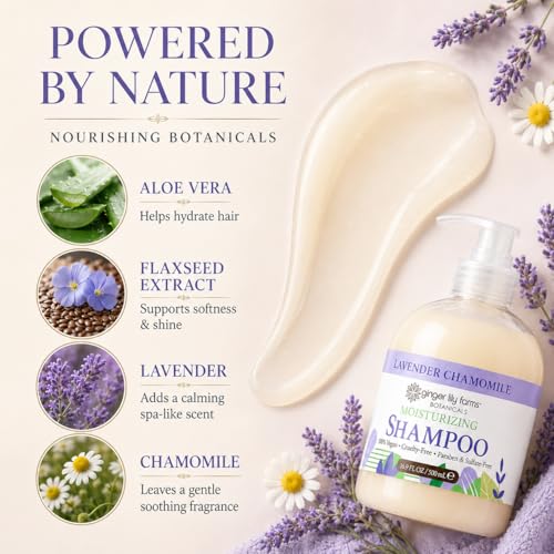 Image of Ginger Lily Farms Botanicals Shampoo, 16.9oz, Lavender Chamomile | 100% Vegan & Cruelty-Free | Moisturizing Shampoo for All Hair Types