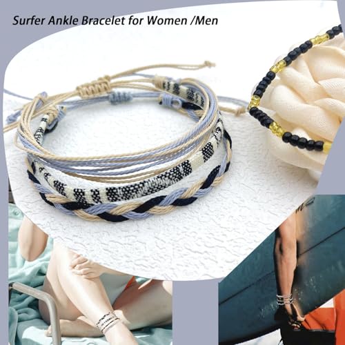 Image of Beach Summer Ankle Bracelet for Women Handmade Braided Adjustable String Anklets Waterproof Surfer Bracelet
