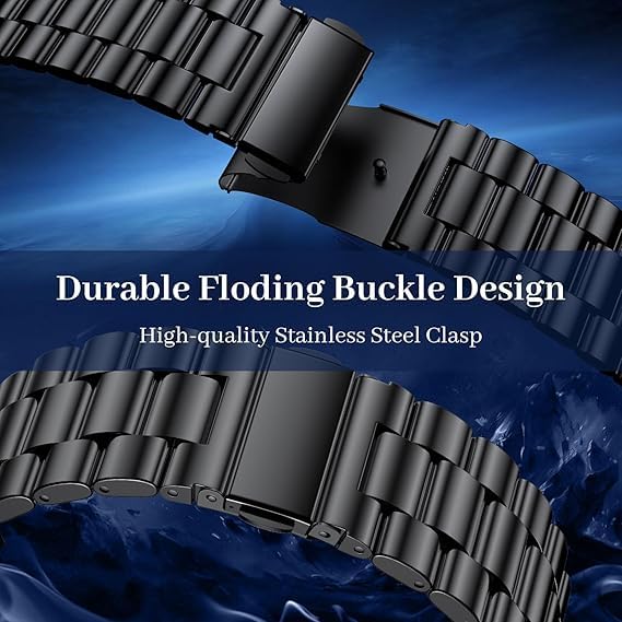 Image of Croiky Metal Stainless Steel [No Gap] Strap Compatible with Samsung Galaxy Watch 7 /8 Ultra /Ultra 2 47mm Strap (2024 /2025) for Men & Women - Black [Watch NOT Included]