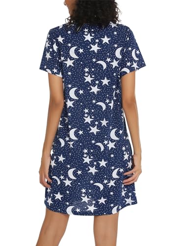 Image of ENJOYNIGHT Womens Short Sleeve Nightgown Tie Dye Nightshirt Nursing Sleepshirts Breastfeeding Sleep Dress