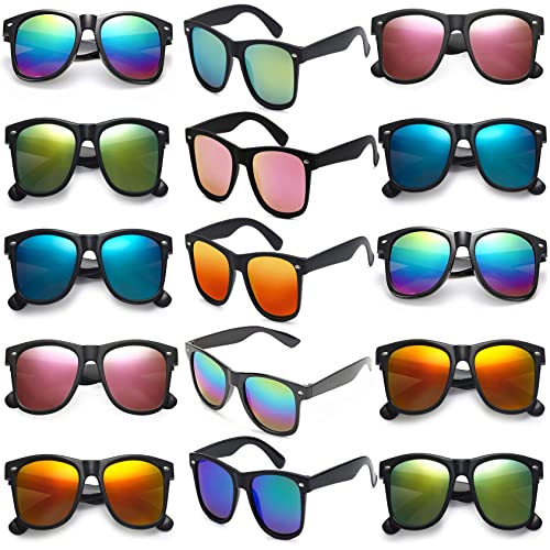 Fsmiling Black Sunglasses Bulk Adult Party Sunglasses 80s Glasses Shades for Men Women Party Favors-15Pack,UV Protection