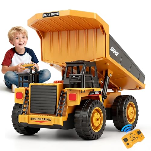Camion-Benne Télécommandé avec 2 Batteries Chantier RC avec Benne Métallique, Lumières et Sons, Cadeau pour Enfants Garçons Filles de 3 4 5 6 7 8 Ans...