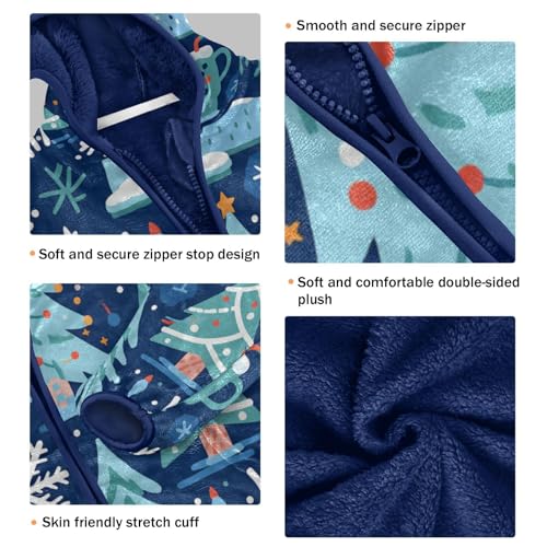 Christmas Trees Snowflakes on Blue Toddler Fleece Jacket Girl Boys Hooded Fleece Jacket3