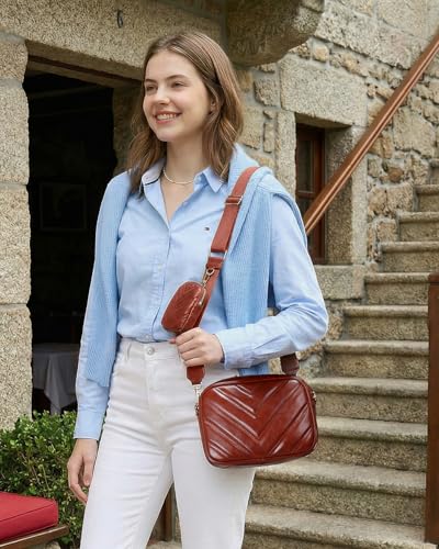 Image of Herald Quilted Small Crossbody Bag with Coin Pouch for Women | Lightweight, Vegan Leather, Trendy Style, Detachable Mini Pouch, 2 Size Cross Body Handbags with Wide Strap for Daily Travel