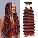 Deep Wave Bulk Braiding Hair Bundles - 25% Human Hair Mixed Hair Bundles For Human Braiding Hair No Weft 160g (1 Pack—2 Bundles) Boho Braids Wet and Wavy Synthetic Hair Extensions(20 Inch, Ginger)