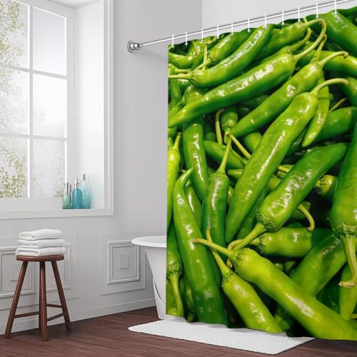 Rideau douche 200x240 piments verts grand format imperméable lavable avec oeillets - 5