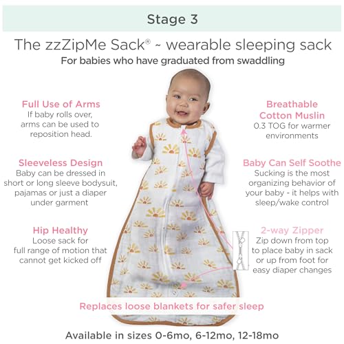 Image of SwaddleDesigns Muslin zzZipMe Sleeping Sack, for Baby Boy and Girl, Wearable Blanket with 2-Way Zipper