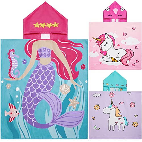 Chumia 3 Pack Kids Hooded Towel Baby Beach Bath Towel For Girls Boys Thicker Toddler Swim Towels Ponchos With Hood Cotton Pool Bath Towels Poncho cover