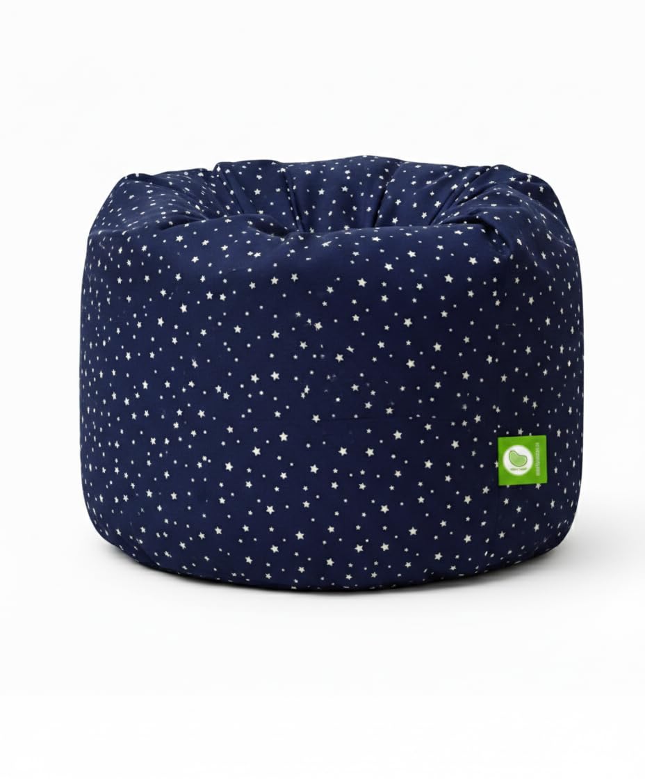 BeanLazy 100% Cotton Large Bean Bag Chair with Filling – Navy Blue with White Stars – Premium Soft Fabric Lounge Seating for Kids, Teens, and Adults