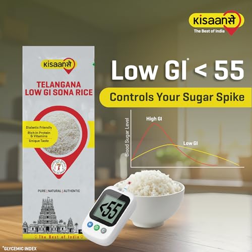 Image of KisaanSay Sugar Control Rice-Telangana Sona Rice (1KG) | Lab Tested Low Glycemic| Diabetes-Friendly | Unpolished | High in Fiber & Nutrients | Traditionally Milled | Lightweight & Non-Sticky | supports healthy weight & blood sugar