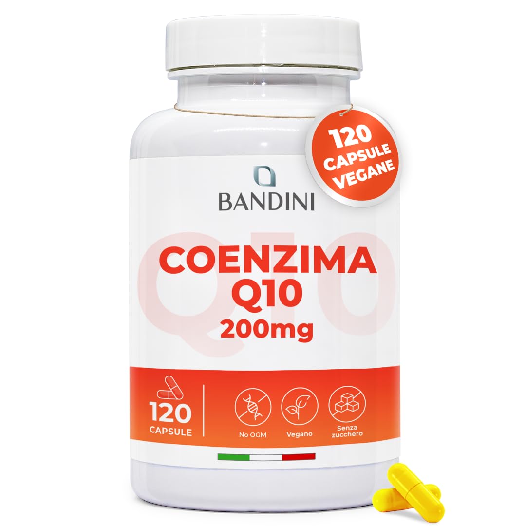 Bandini® Coenzima Q10 200mg, 120 Capsule Vegane (Per 4 mesi) 1 Capsula al Giorno, Ubiquinone Puro 100% Coq10 200mg Fermentato Naturalmente, Alto Dosaggio, Co Q 10 ad Alta Biodisponibilità senza OGM