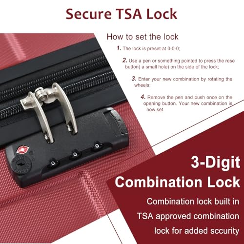 Red ABS Hardshell Luggage Set 24-inch Lightweight Expandable Suitcase with Double Wheels Durable Checked Luggage 24 Inches (24Inch Red)4