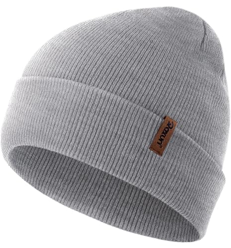 ROXUN Beanie for Men/Women Winter Hat Knit Cuffed Soft Warm Unisex Skull Stocking Cap Light Gray
