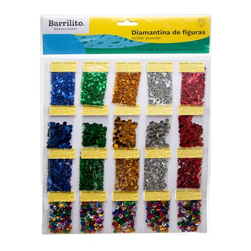 La Mejor Recopilación de Purpurina los más solicitados. 48 Barrilito DYA20M Diamantina de Figuras, 3 g, 20 Bolsas