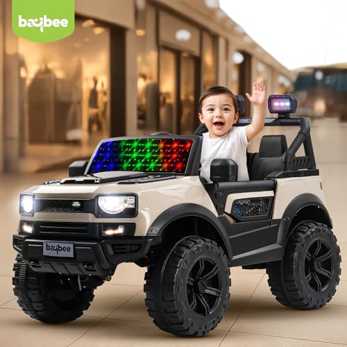 Image of Baybee Rover 4x4 Battery Operated Jeep for Kids, Ride on Toy Kid Car with RGB Windshield Light & Music | Baby Big Battery Cars | Electric Jeep Car for Kids to Drive 2 to 6 Years (Desert)