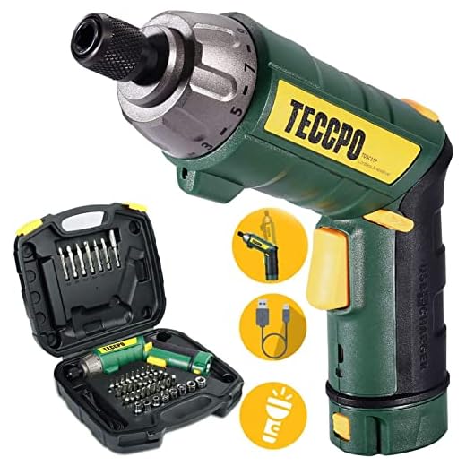 Atornillador Eléctrico 6N.m, TECCPO Destornillador Eléctrico, 45 Accesorios, 9 Torsión Ajustable, 2 Luz LED, Inferior como Linterna, Carga Cable USB-TDSC01P