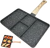 RHua Granite Coating Divided Non Stick Skillet, Less oil Smoke-free Breakfast Grill Pan, Egg Frying Non-stick Frypan, PFOA Free, Suitable for All Gas Stove Induction Cooker (Black)